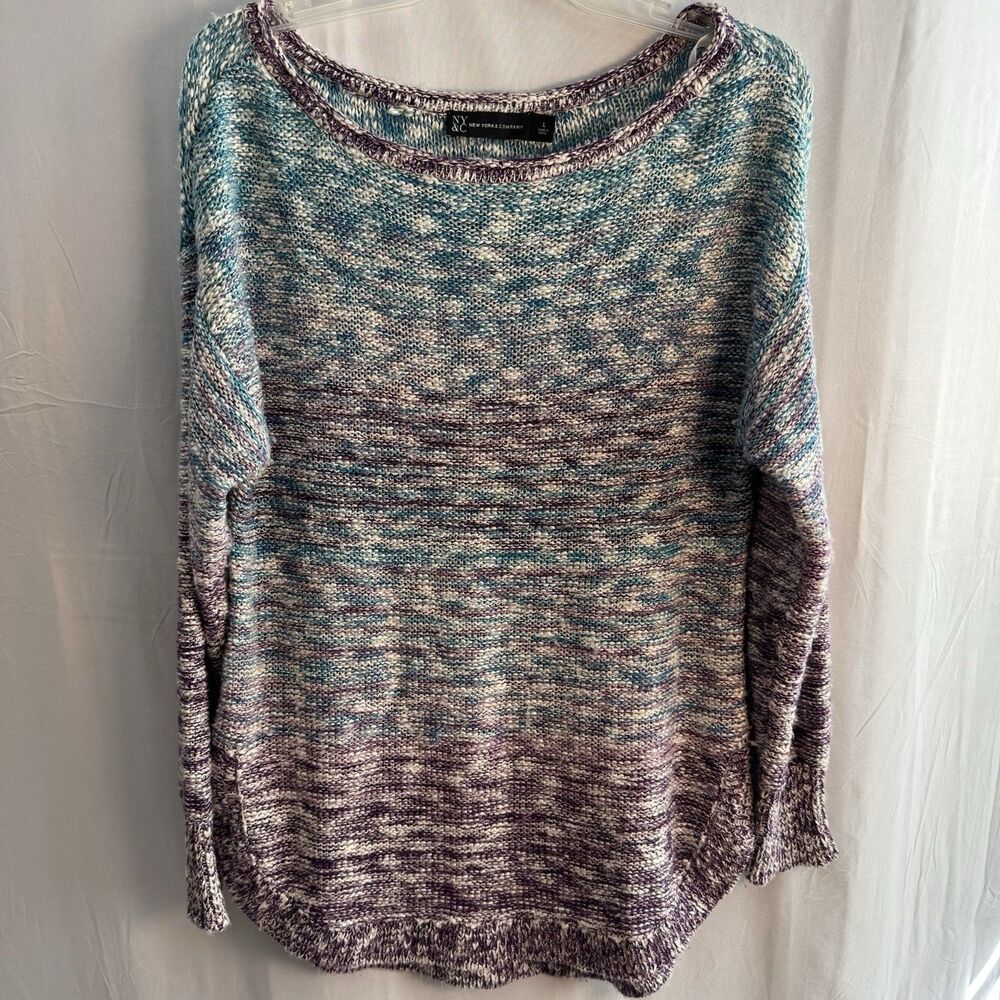 NY&C New York & Company Marled Knit Sweater Teal Purple Long Sleeve Women’s L